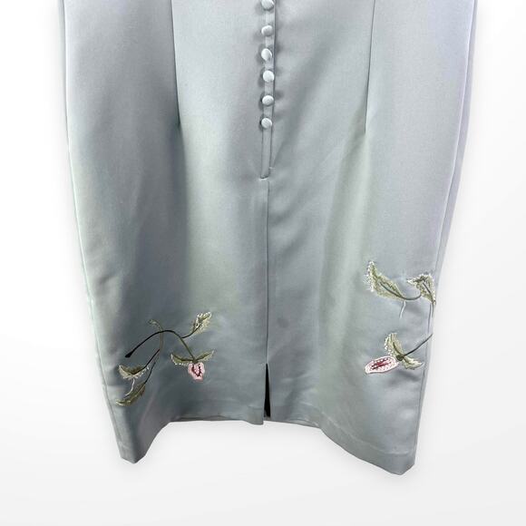 90s MAGGY LONDON Vintage Gray Sleeveless Embroidered Sheath Dress - Picture 10 of 11